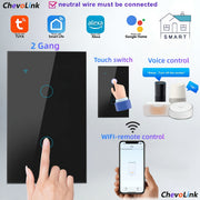 Black Smart Light Switches with Tempered Glass Panel, US Standard, Neutral Wire Required
