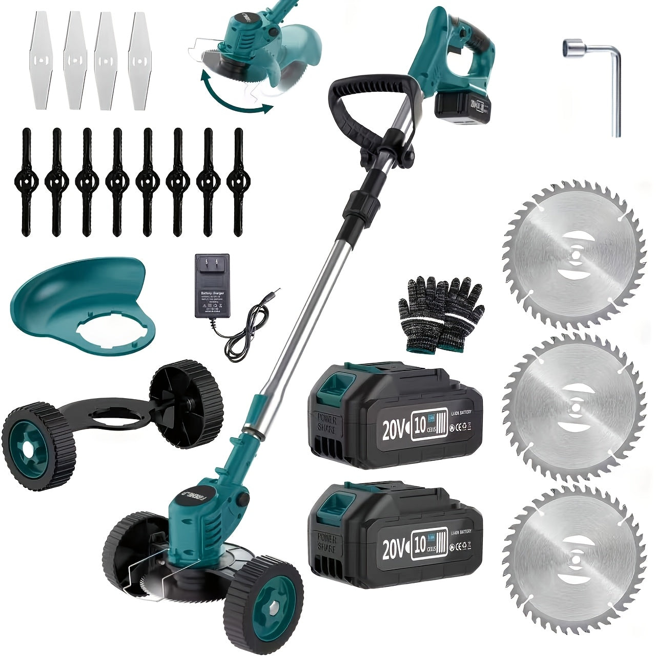 Portable Cordless Electric Lawn Mower, 3-in-1 Trimmer Edger Shrub Cutter, Lightweight Powerful Yard Tool, Adjustable Height & Rotating Head, 3 Blades & 2 High-Capacity Lithium Batteries, for Garden Patio, Perfect Father's Day Gift for Dad Husband Men