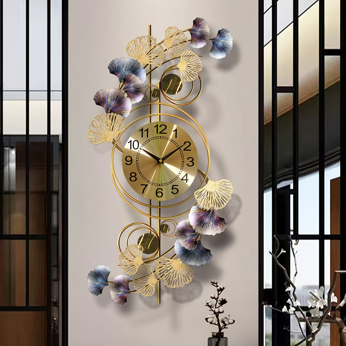 Modern style creative living room home silent fashion ginkgo leaf art wall clock
