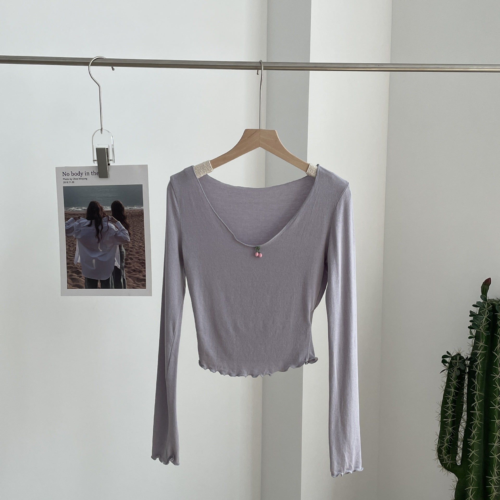 Women's Cherry Edge Long Sleeve Knit Top