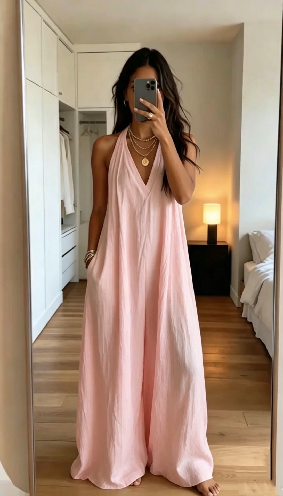 Women's Solid Loose Sleeveless Pocket Jumpsuit