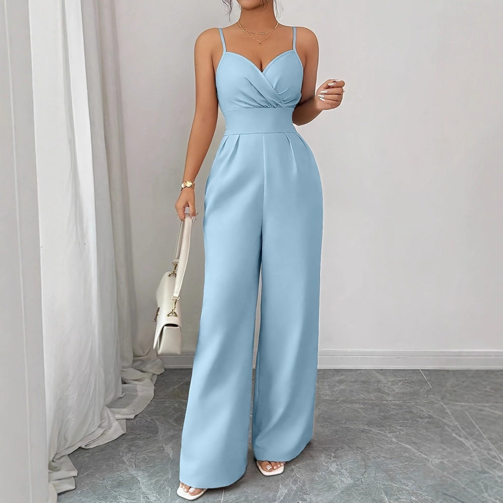 Simple Solid-Color High-Waist Jumpsuit For Summer