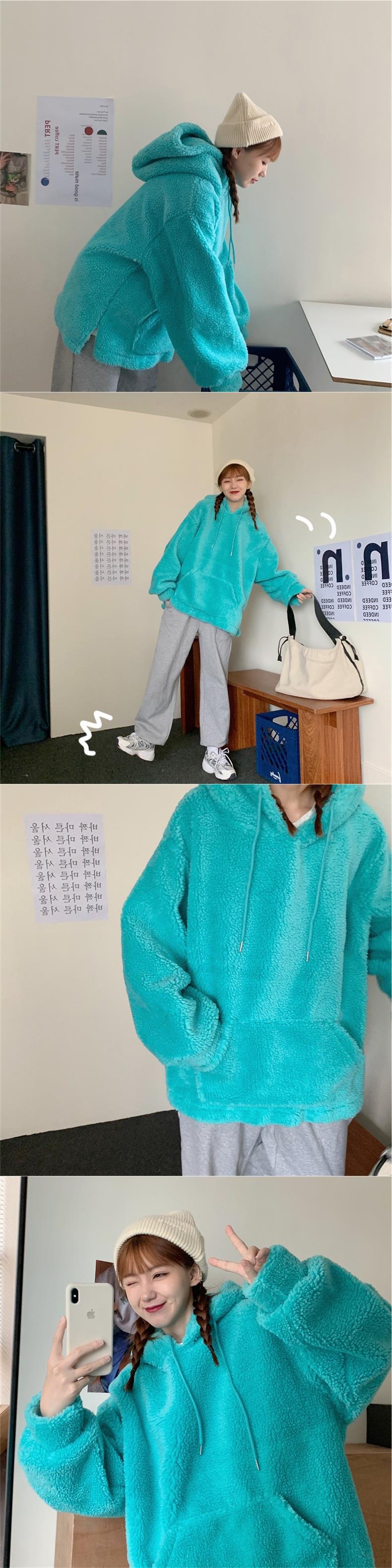 Women's Plus Size Plush Lambswool Hooded Sweater