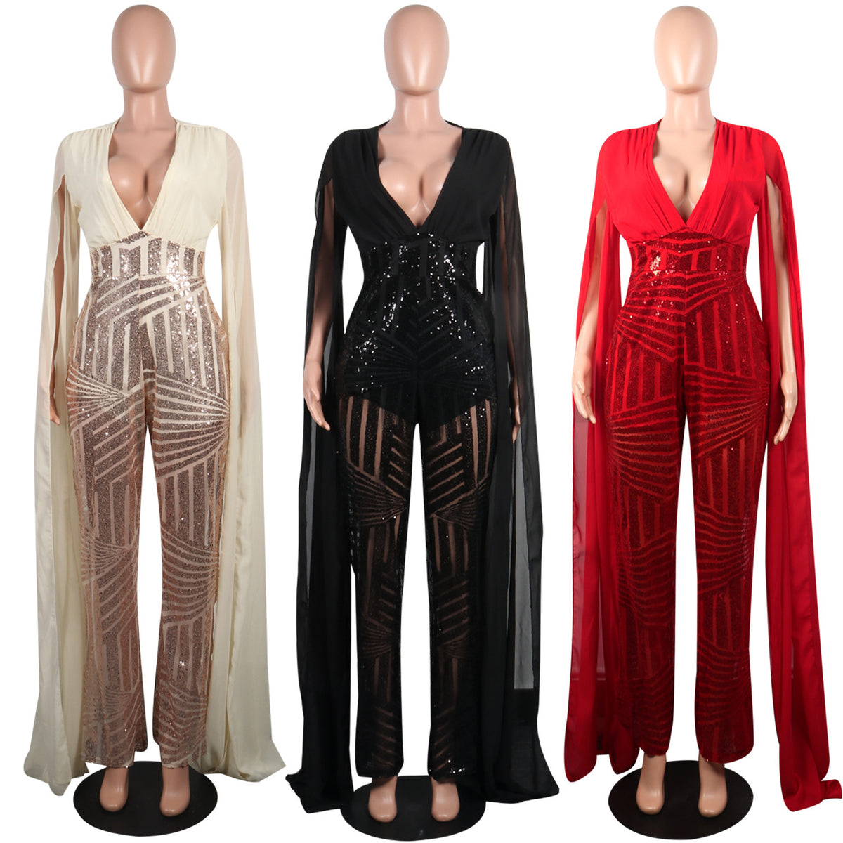 Sexy Sequined Evening Party Romper & Wide-Leg Pants Suit