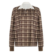 Retro Contrast Check Pullover Streetwear Sweater