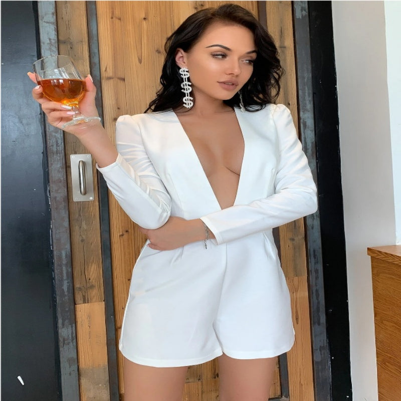 Sleek V-Neck Slim-Fit Fitted Waist Jumpsuit