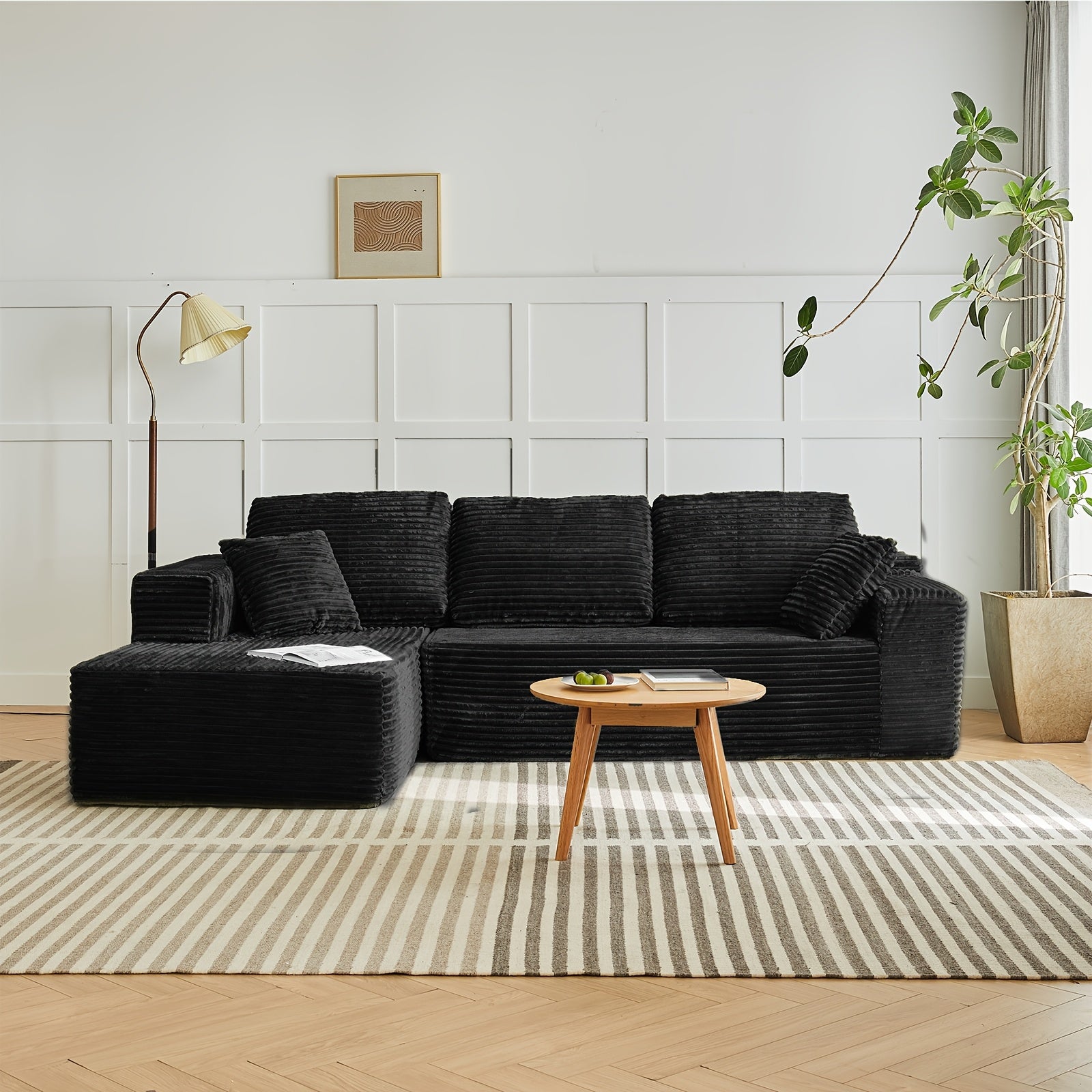 Left chaise L-shaped sectional sofa with memory foam cushions and corduroy upholstery