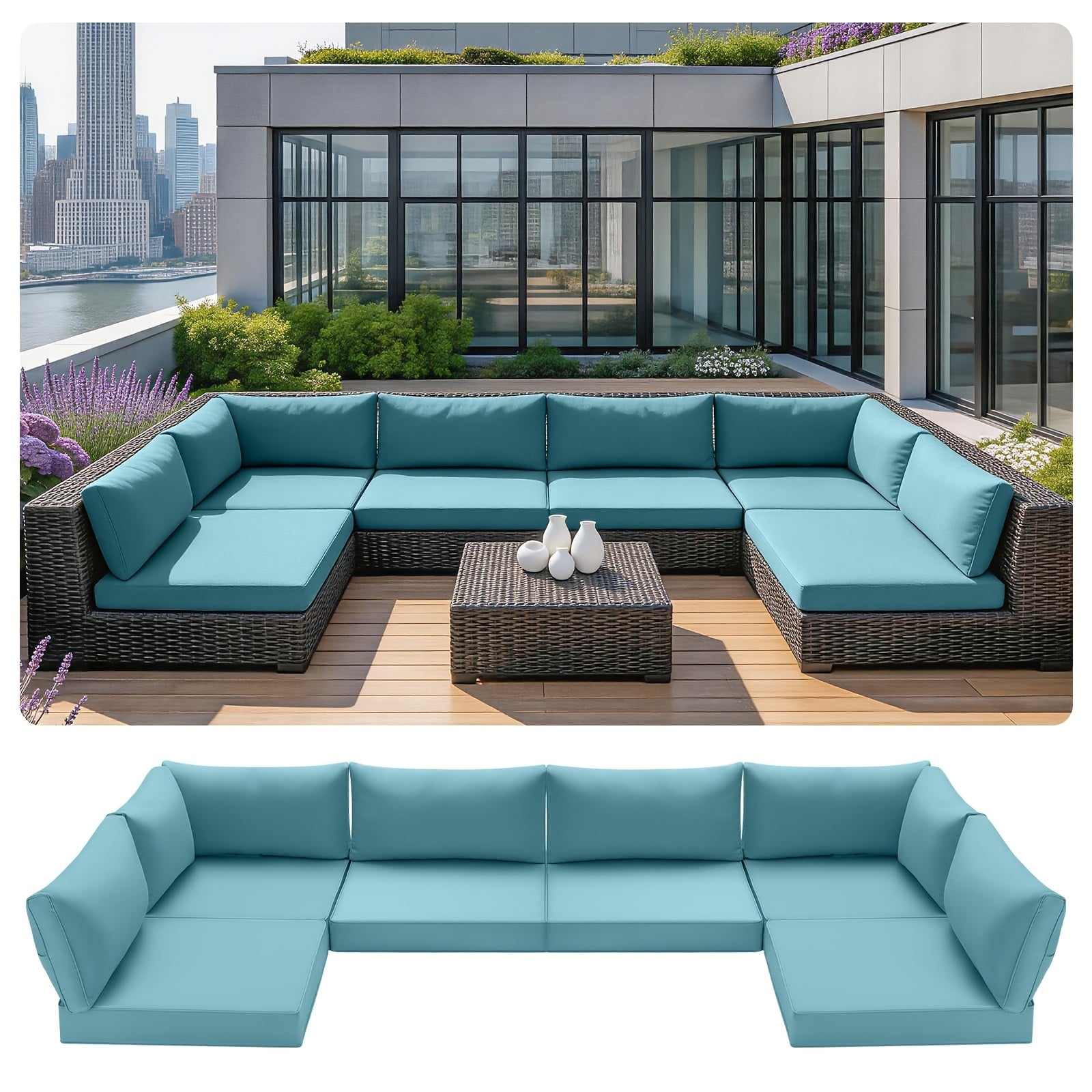 4 Inch Thick, Comfortable, Soft, Deep-seated Outdoor Terrace Furniture Cushion Replacement 8pcs Set | Solid Color, Dark Gray, Non-slip, All-weather Anti-ultraviolet Fading, Antifouling And Waterproof Sofa Cushion