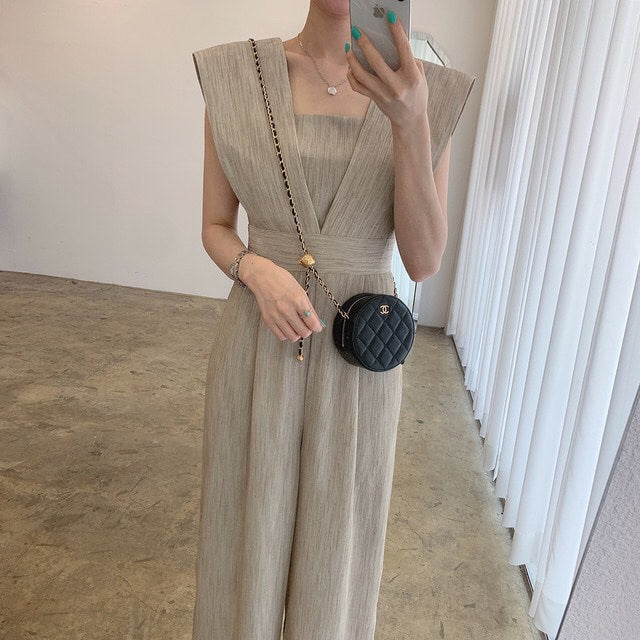Women's Retro Square Collar High Waist Jumpsuit