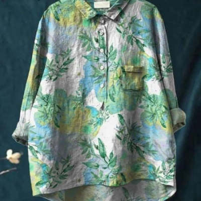 Graffiti Printing Lapel Single Breasted Long Sleeve Shirt