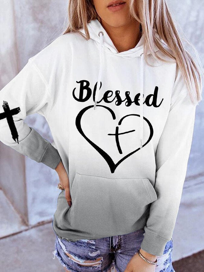 Printed Drawstring Hooded Sweatshirt