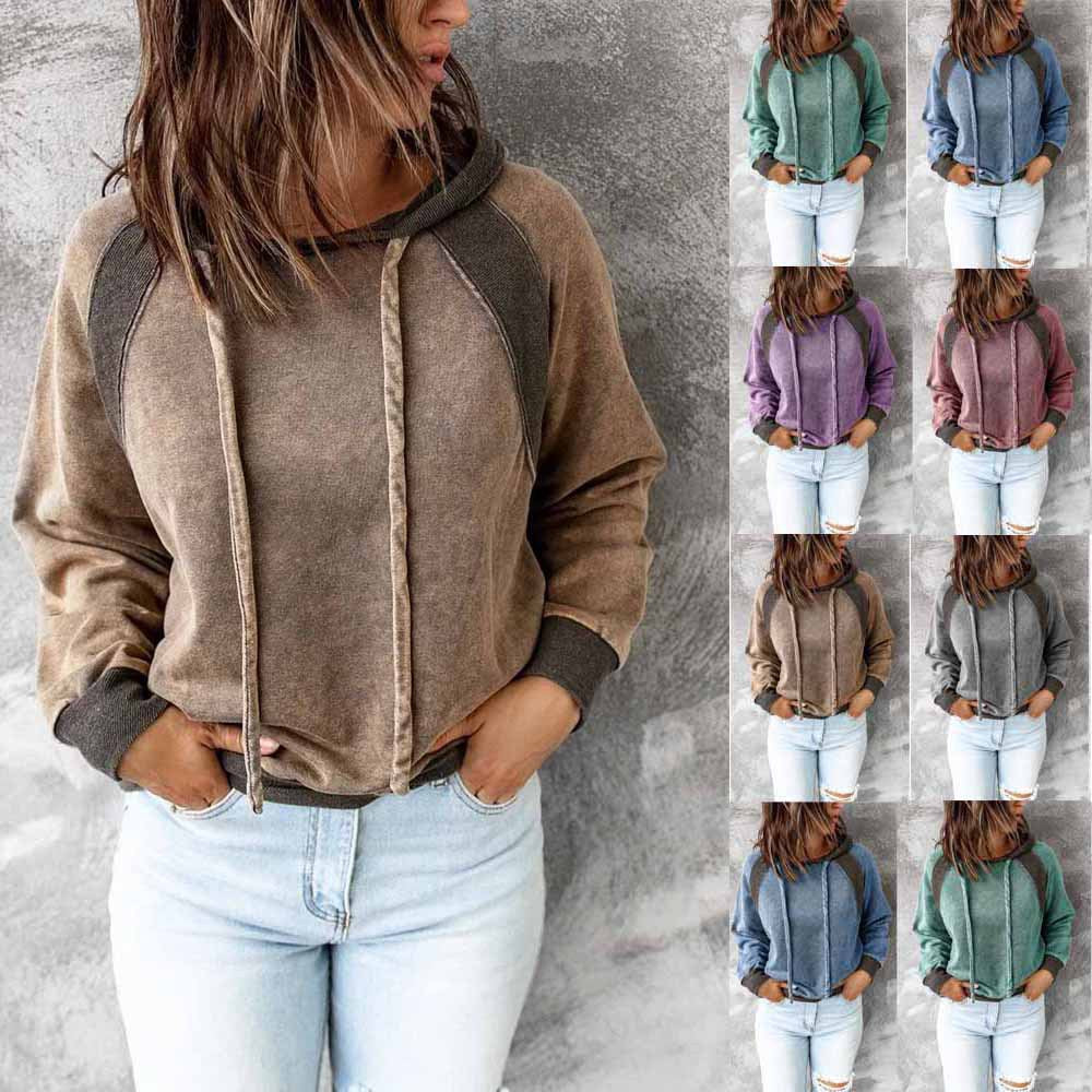 Casual Colorblock Hooded Long Sleeve Sweater