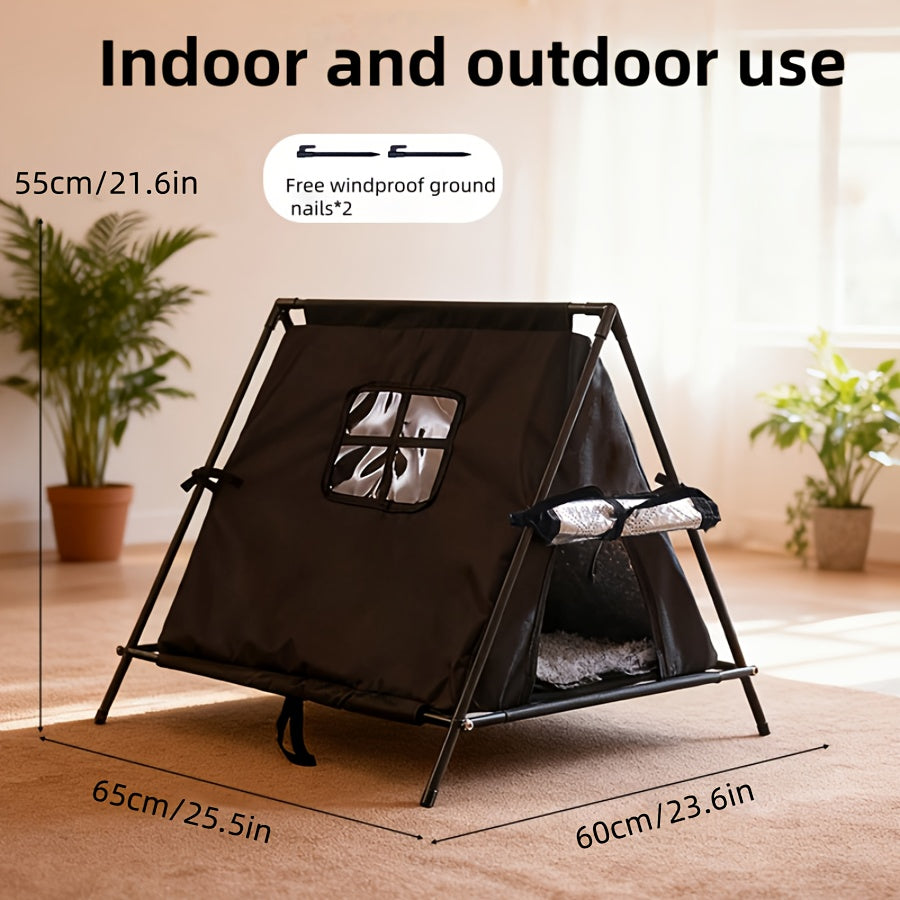Winter Warm Elevated Triangular Pet Tent With Thick Padding & Window - Sturdy Portable Outdoor/ Dog & Shelter, Stable Canopy Tent For Small/Medium Puppies, Kittens, Chihuahuas, Pomeranians (No Asse...