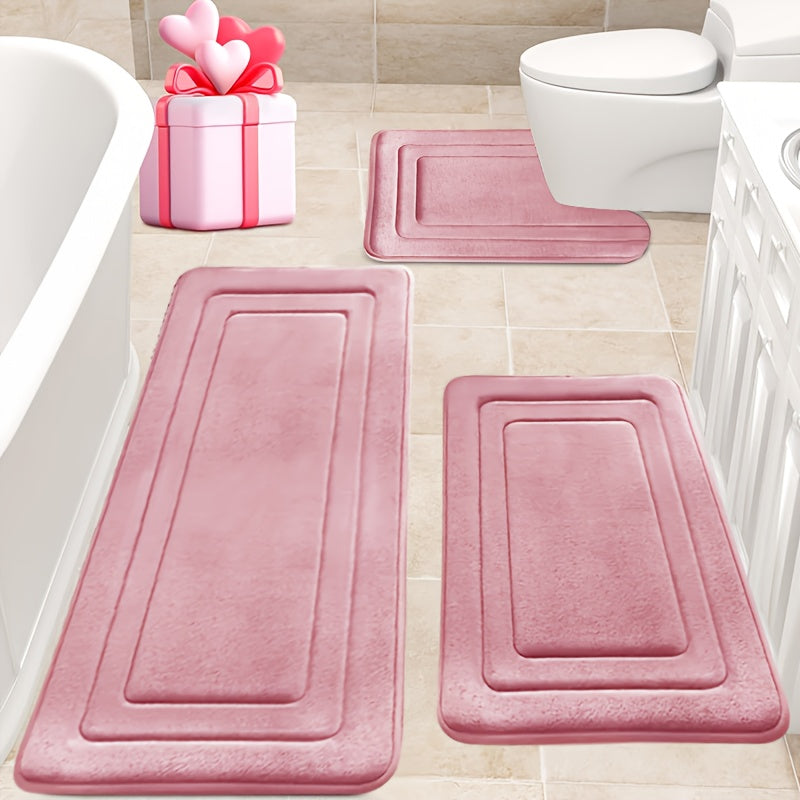 3pcs Memory Foam Bath Mat Set, Comfortable Standing Pad with U-Shaped Toilet Design. Thickened Super Absorbent Soft Carpet, Perfect for Bathroom/Shower Use, Non-Slip Floor Mat for Indoor & Outdoor...