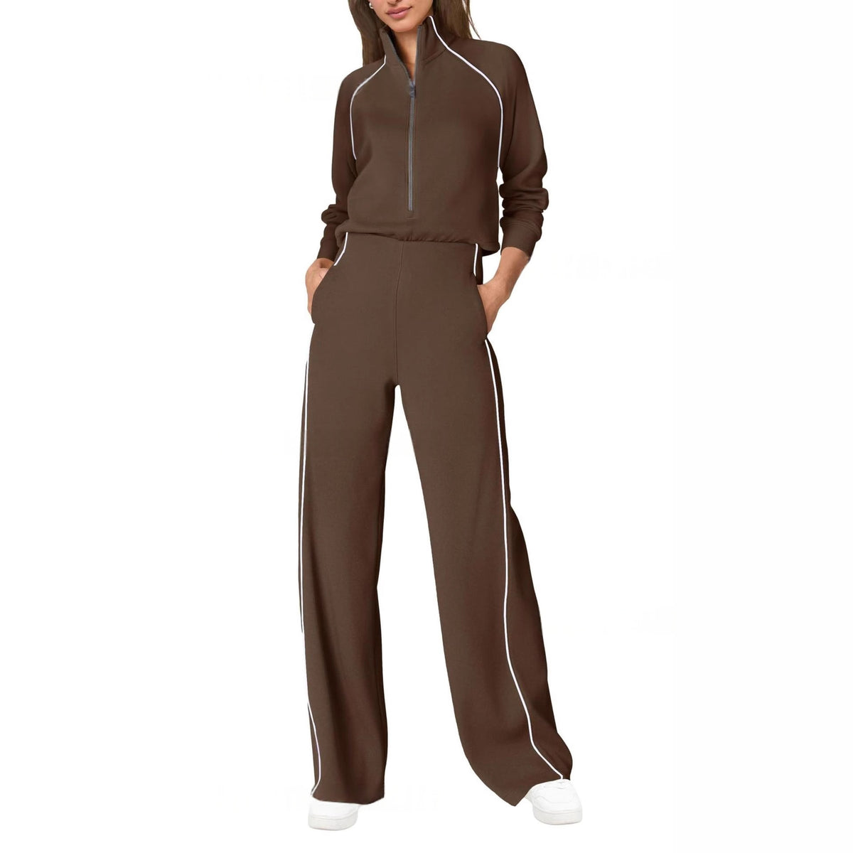 Color-Block Half-Zip Casual Sports Jumpsuit