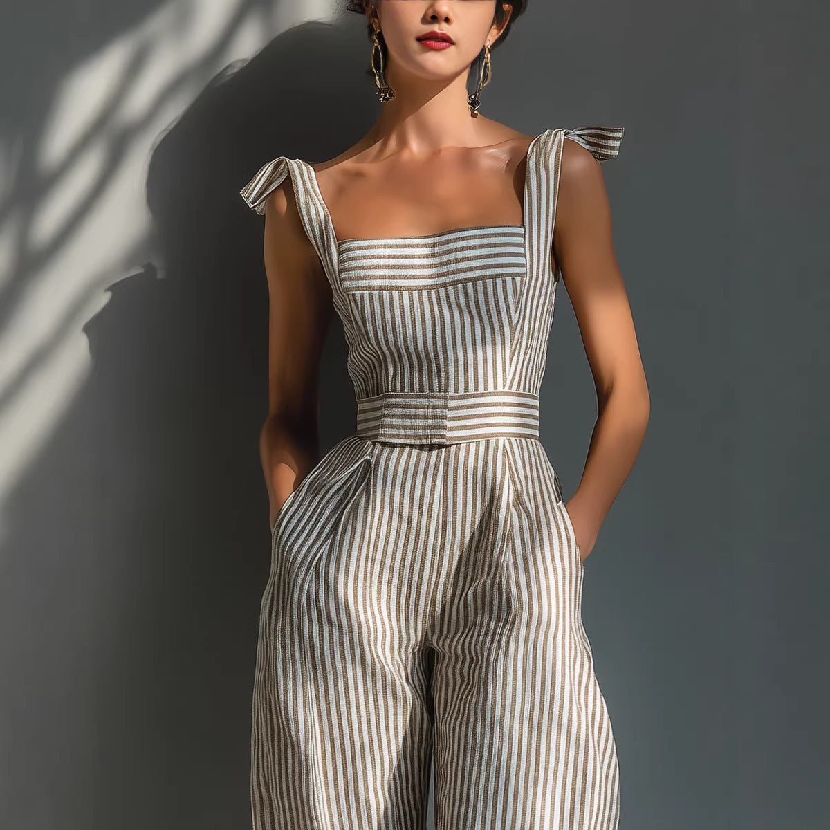 Chic Striped Linen Wide-Leg Jumpsuit