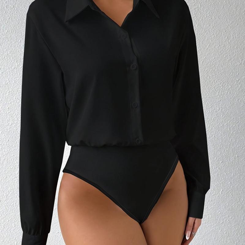 Elegant Button-Front Long Sleeve Solid Jumpsuit