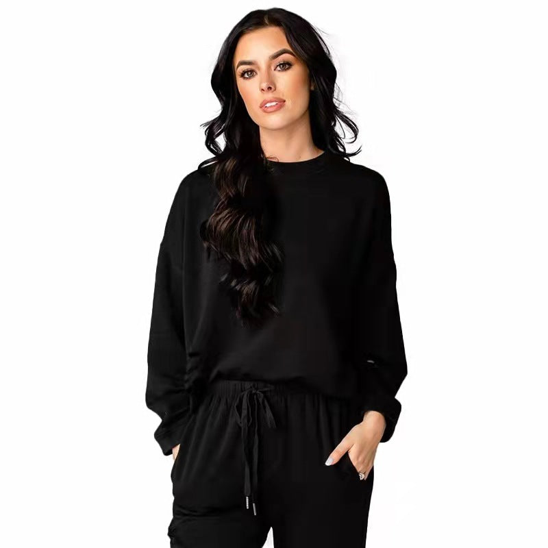 Women's Solid Ripped Pullover & Pants Casual Cotton Lounge Set