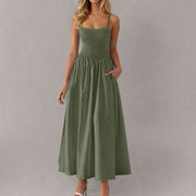 Adjustable-strap Ruffled-straps Pocket Dress