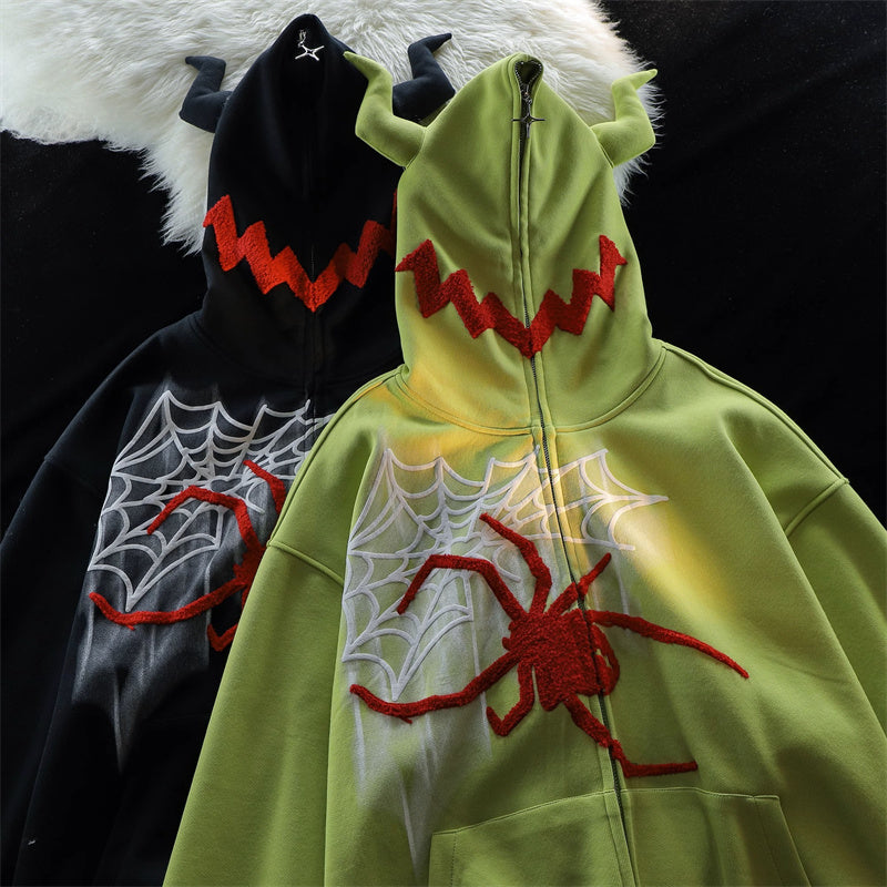 Women's Spider Print Zip-Up Hoodie Jacket