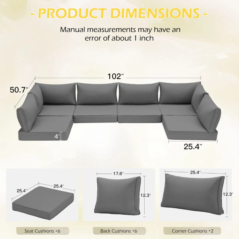 4-Inch Thick Outdoor Replacement Cushion Set, Seat And Back Cushions for Patio Chairs, Weather-Resistant Cushions for Outdoor Furniture, Gray