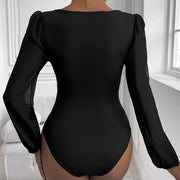 Women's Mesh V-Neck Patchwork Romper