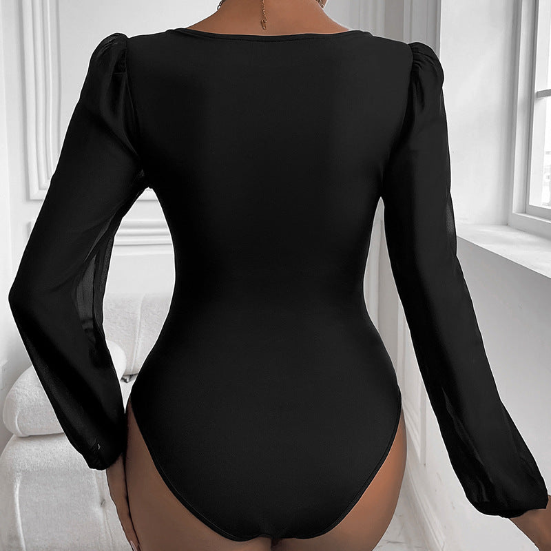 Women's Mesh V-Neck Patchwork Romper