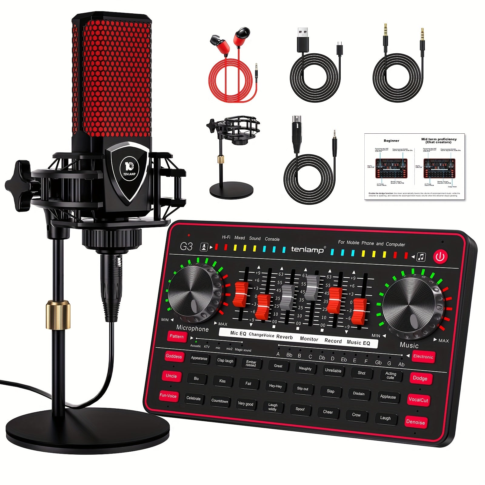 Professional Audio Mixer Bundle for Streaming, Podcasting and Gaming – Includes Condenser Mic, Dynamic Mic and USB Sound Card