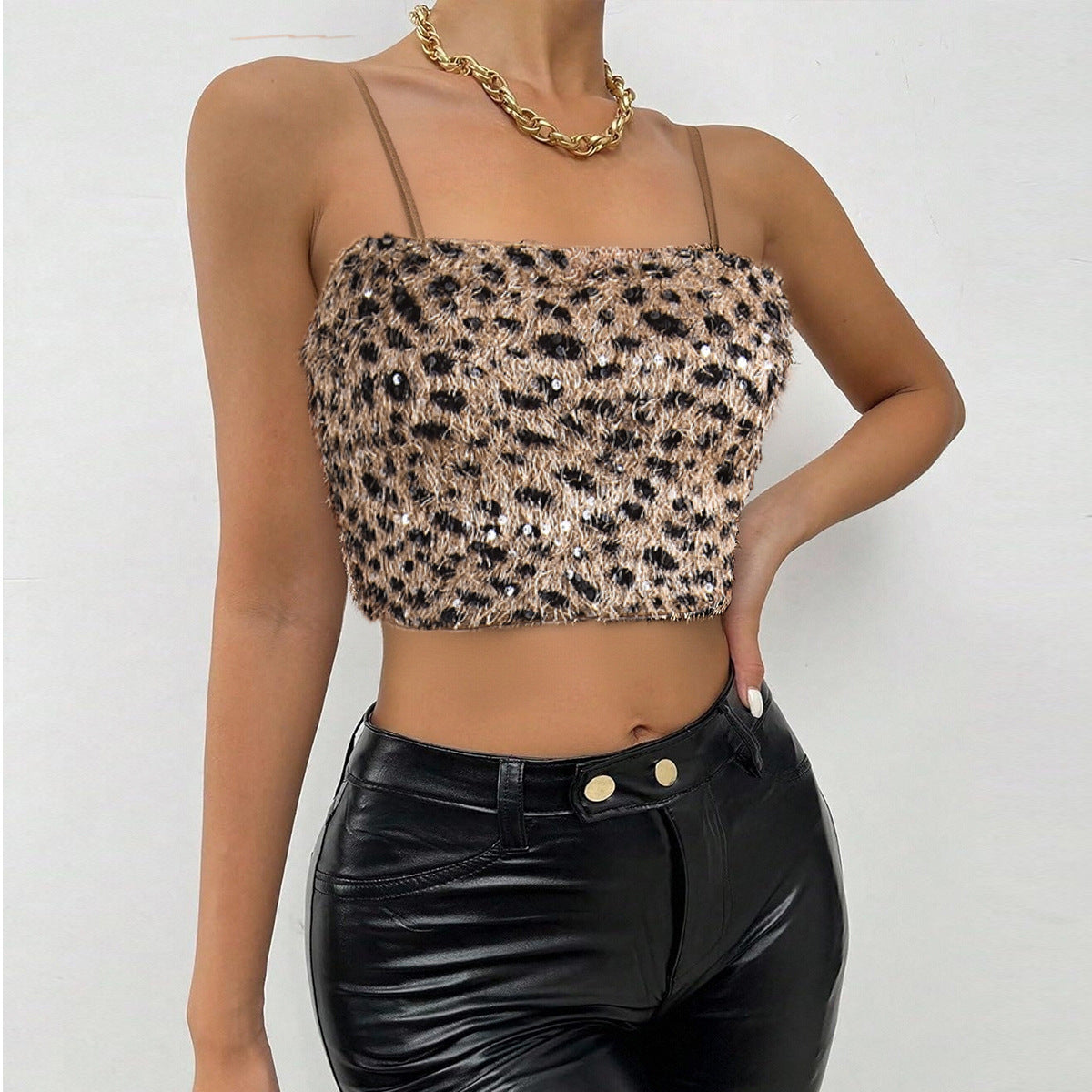 Leopard Print Sleeveless Camisole – Slim Fit, Stretchy Women's Top