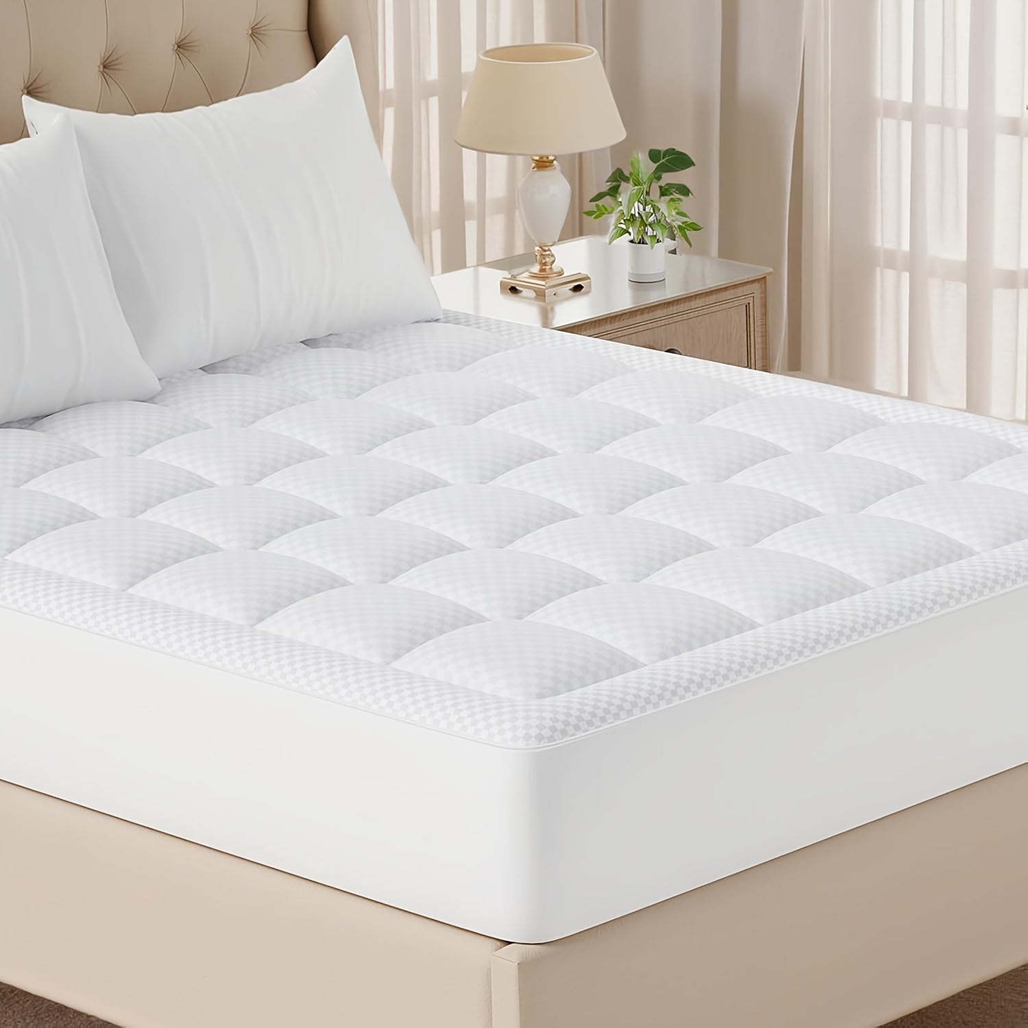 Thick Mattress Topper Pad Queen Size, Pillow Top Mattress Topper, Ultra-soft Quilted Cooling Mattress Protector, Suitable for 8-24 Inch Deep Mattresses
