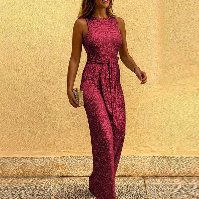 Sparkling Sequin Sleeveless Round Neck Party Jumpsuit