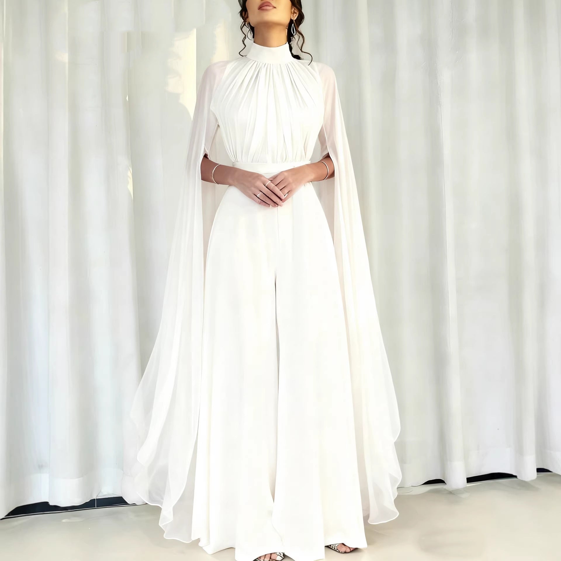 Elegant Long-Sleeve Wide-Leg Flare Jumpsuit