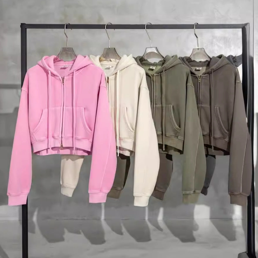 Retro Color Block Zip Hooded Sweater