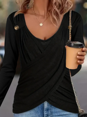 A Solid-colored Long-sleeved Top For Ladies