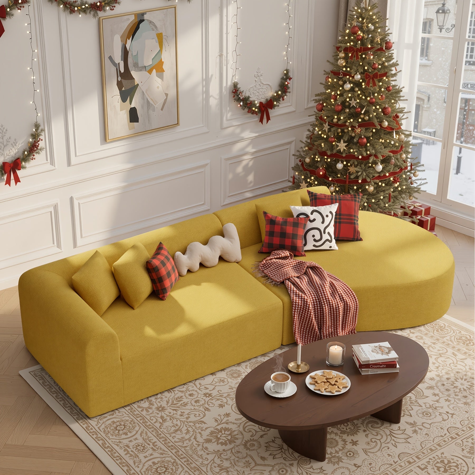 Modular L-shaped chaise longue sofa bed with deep seat and corduroy upholstery