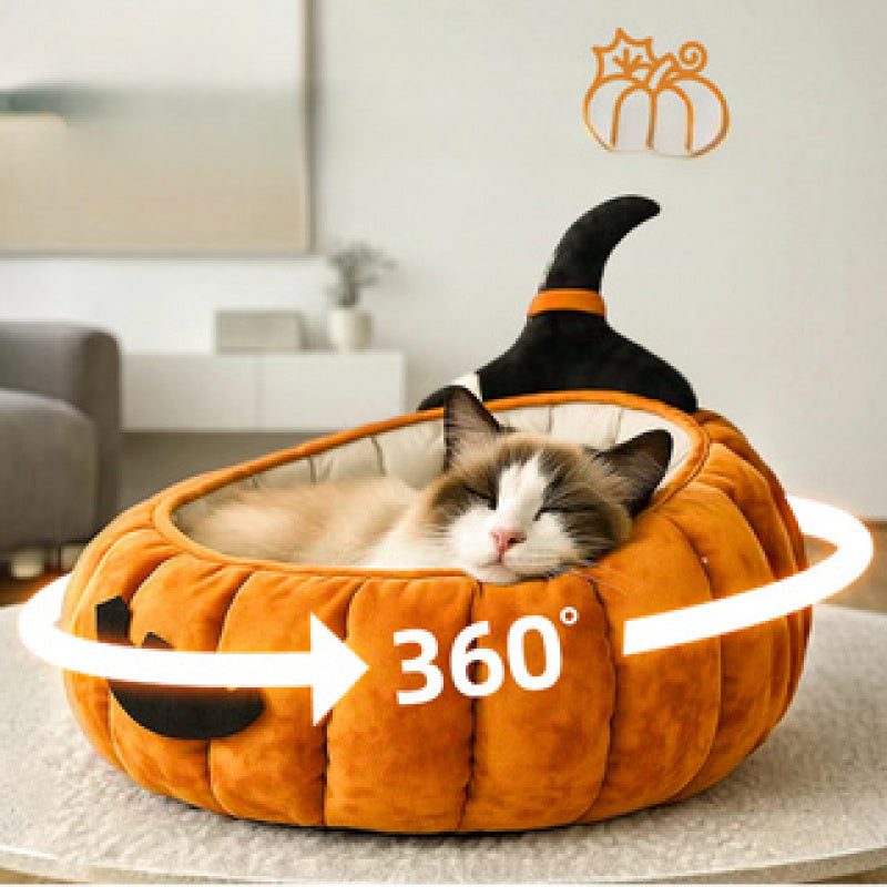 Halloween & Christmas Pumpkin-shaped Dog Bed With 360 Striped Interior - Soft Warm Round Pet House For Small/medium/large Dogs, Cute Yellow & Black Durable Bedding, Washable Cozy Dog Bed For Puppies,
