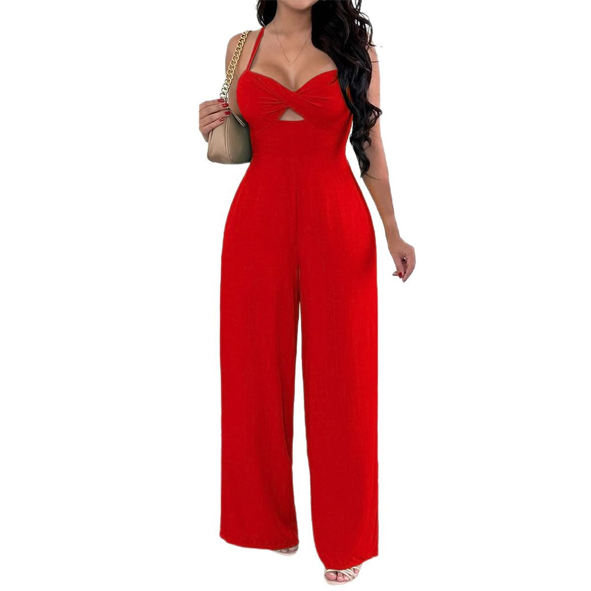 Women's Solid Color Wide Leg Sling Jumpsuit