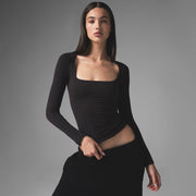 Figure-Flattering Kardashian-Style Long Sleeve Tee – Slim Fit, Solid Colors