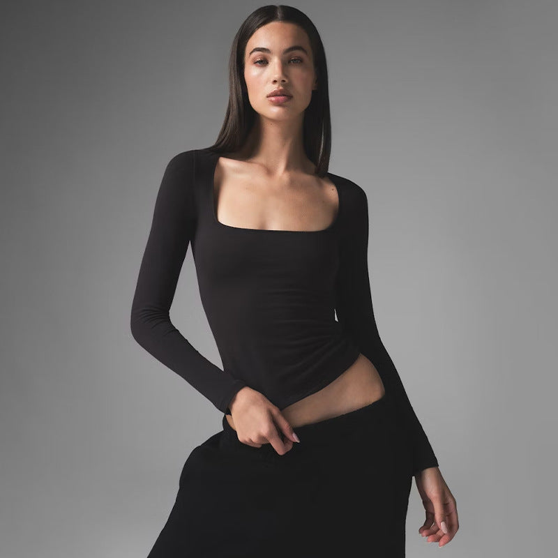 Figure-Flattering Kardashian-Style Long Sleeve Tee – Slim Fit, Solid Colors