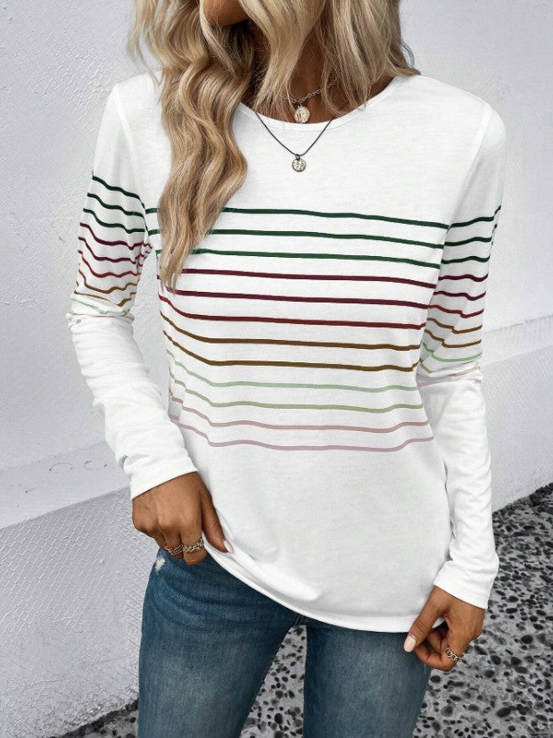 Women's Striped Round Neck Long Sleeve Casual Top