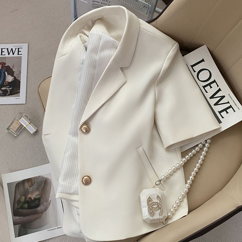 Creamy White Women's Short‑Sleeve Suit Jacket – Loose Fit