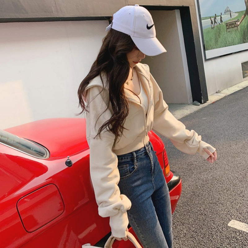 Chic Hooded Cotton Zip Sweatshirt