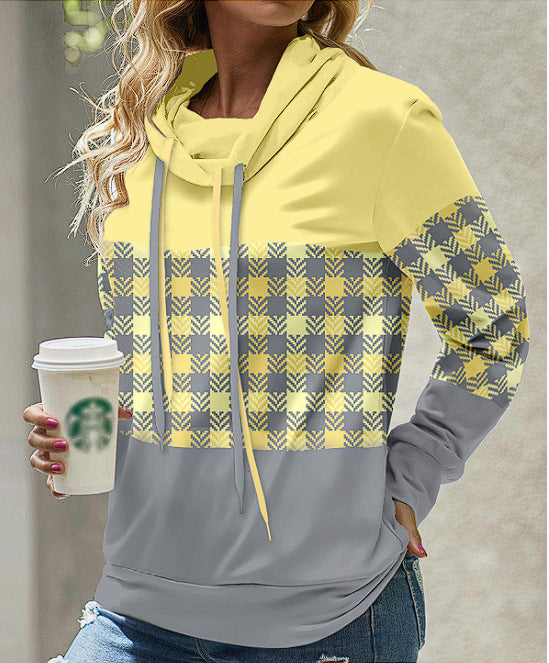 Women's Cozy Printed Hooded Sweatshirt with Pile Collar