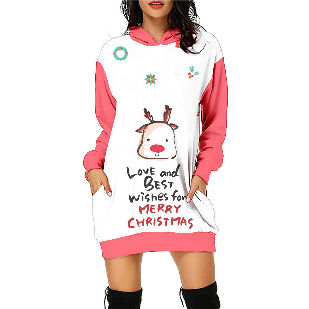Festive Christmas Print Casual Holiday Sweater Dress