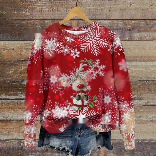 Women's Festive Holiday Print Crewneck Christmas Sweater
