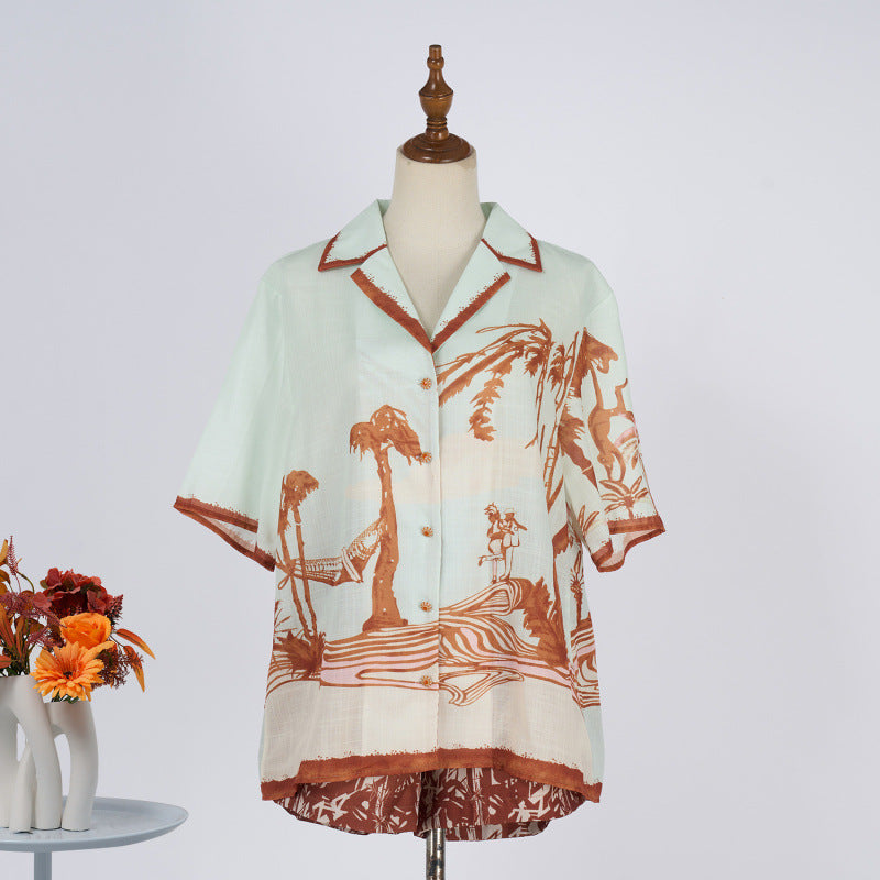 Silk Print Short‑Sleeve Shirt & Shorts Set – Effortless Summer Look