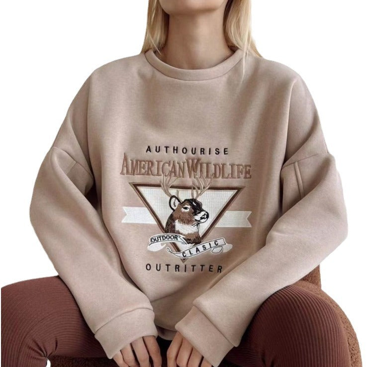 Embroidered Velvet Padded Thick Sweater