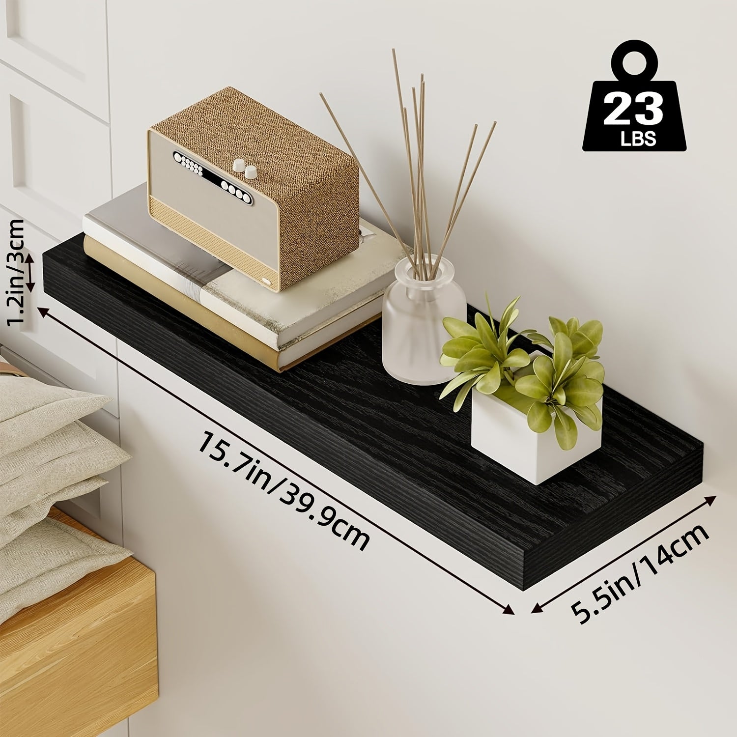 Set of wooden floating shelves for wall-mounted storage