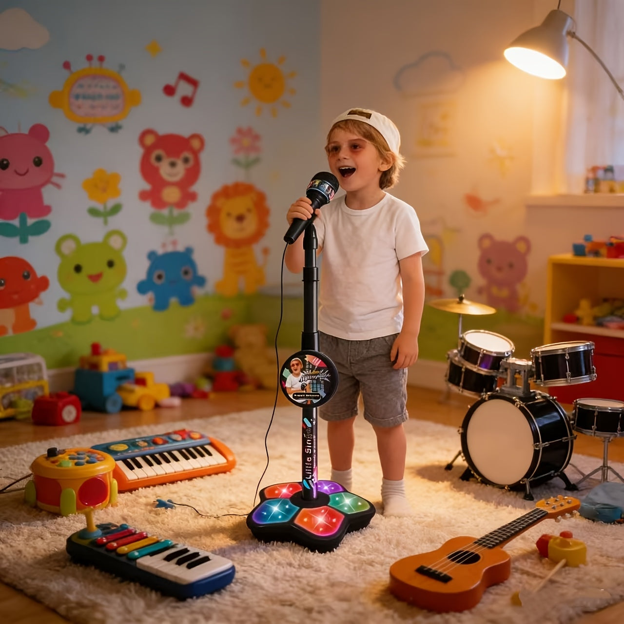 Lightweight Plastic Singing Microphone with Stand
