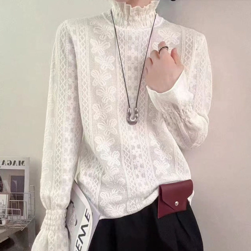 Elegant Jacquard Lace Knit Long Sleeve Shirt